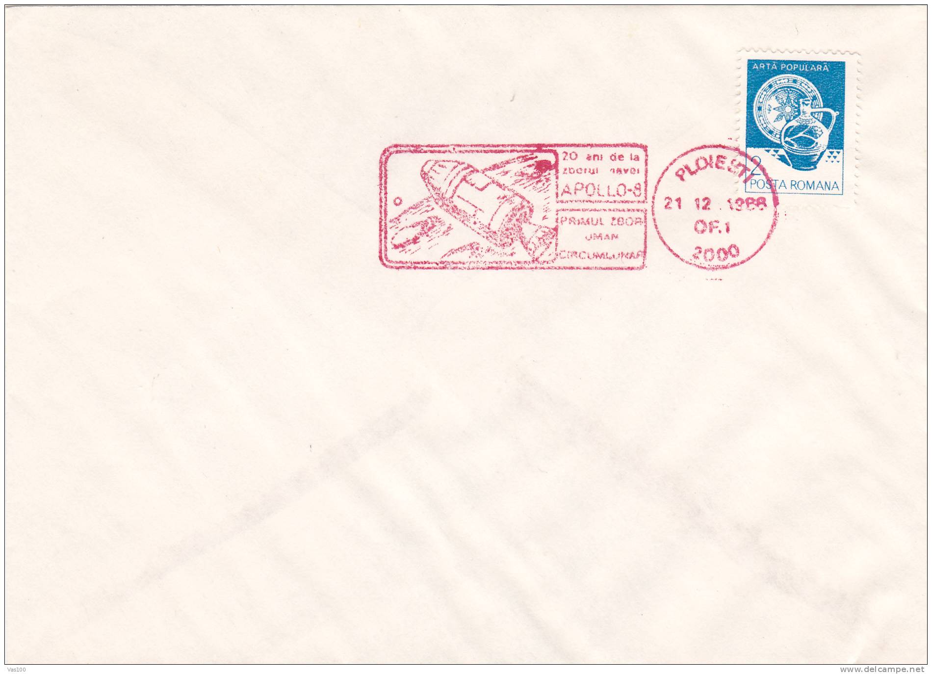 Space Mission,Apollo 8,1988 Very Rare Cachet Red On Cover Ploiesti - Romania. - Europe