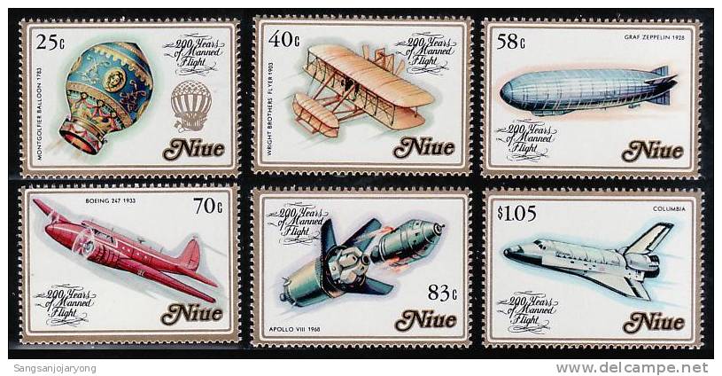 Aviation, Niue Sc389-94 Plane, Zeppelin, Balloon - Zeppelines