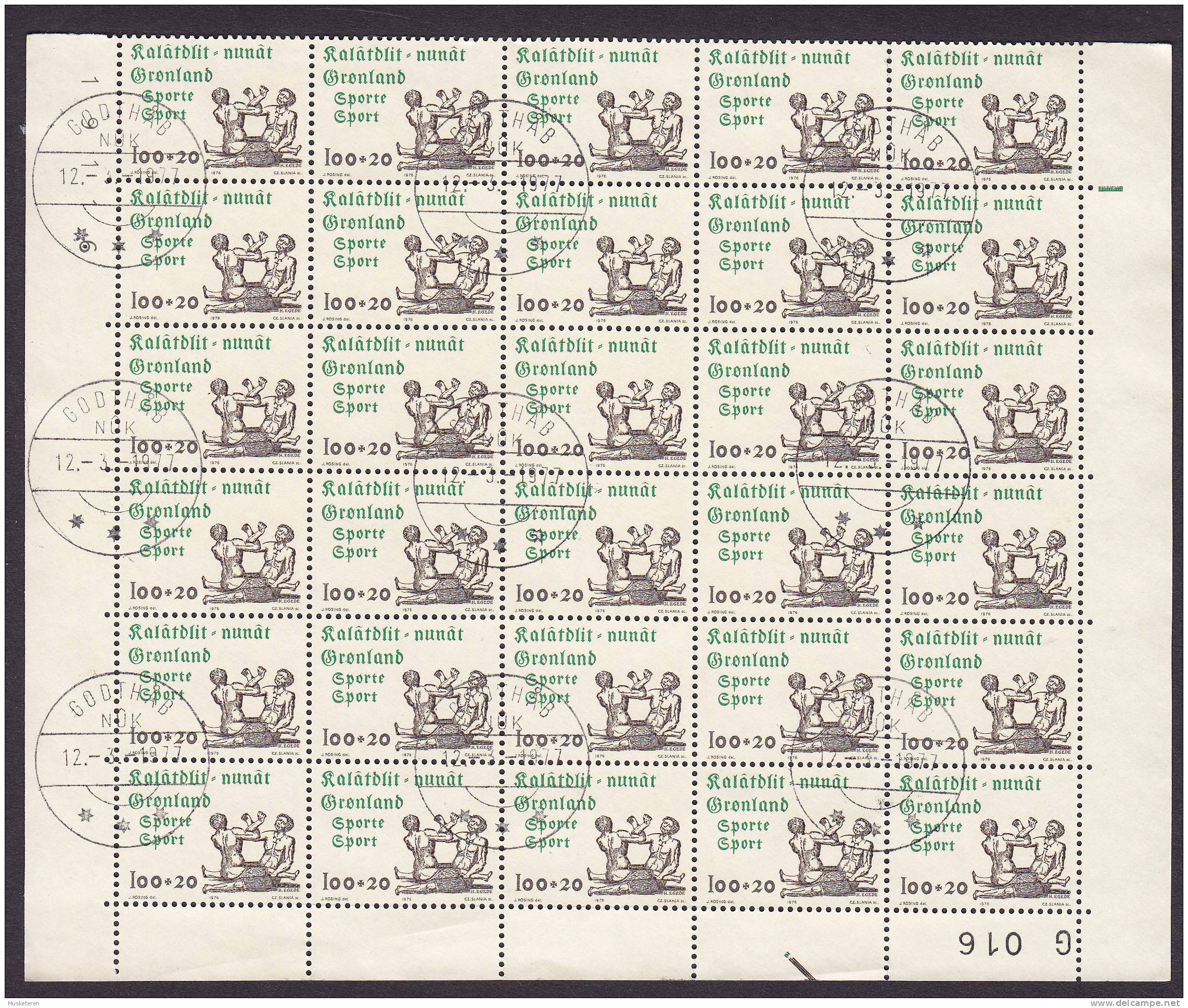 Greenland 1976 Mi. 97   100 Ø + 20 Ø Sporthilfe Half A Sheet Marginal No. G 016 Cancelled GODTHÅB NUK 1977 (Cz. Slania) - Usati