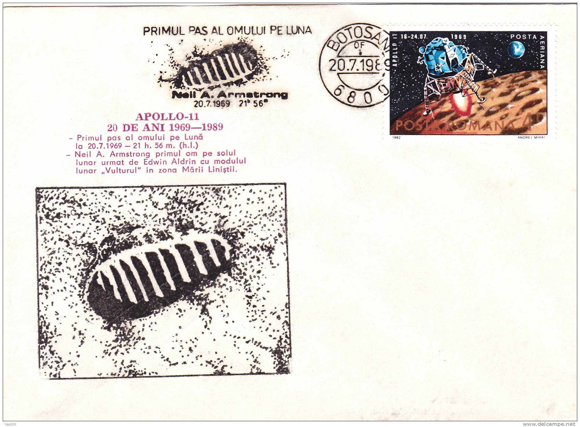 Space Mission,Apollo -11 Armstrong Special Covers 1989 Obliteration Botosani - Romania. - Europe