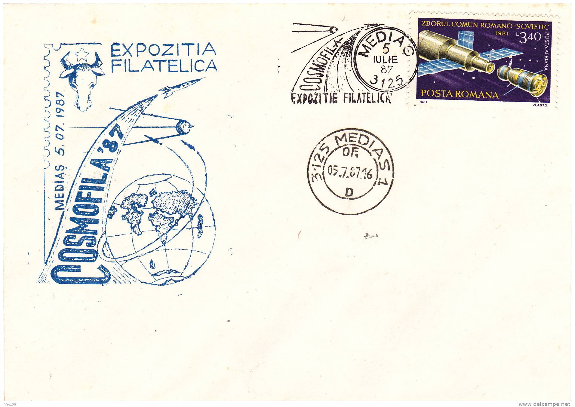 Space Mission,Exhibition Special Covers 1987 Obliteration Medias - Romania. - Europe