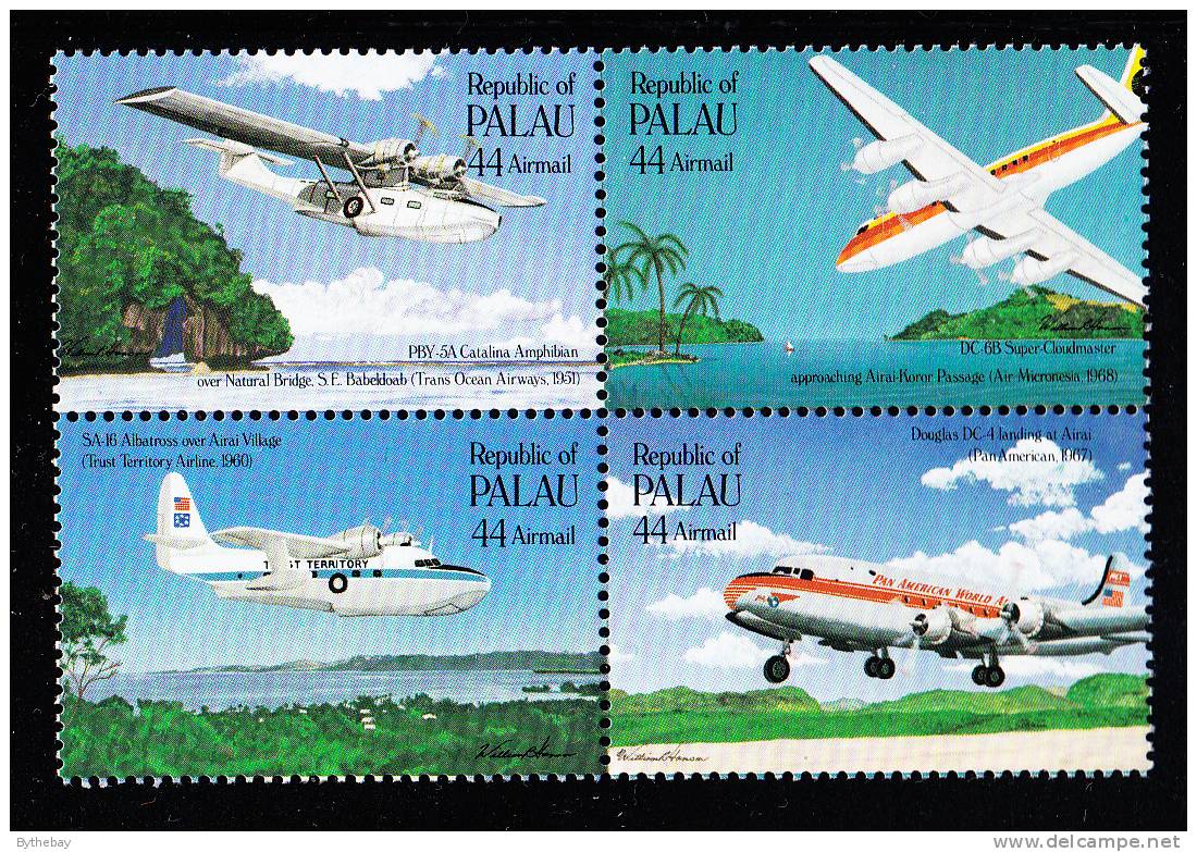 Palau Scott #C13a MNH 44c Trans-Pacific Airmail Anniversary Block Of 4 - Palau