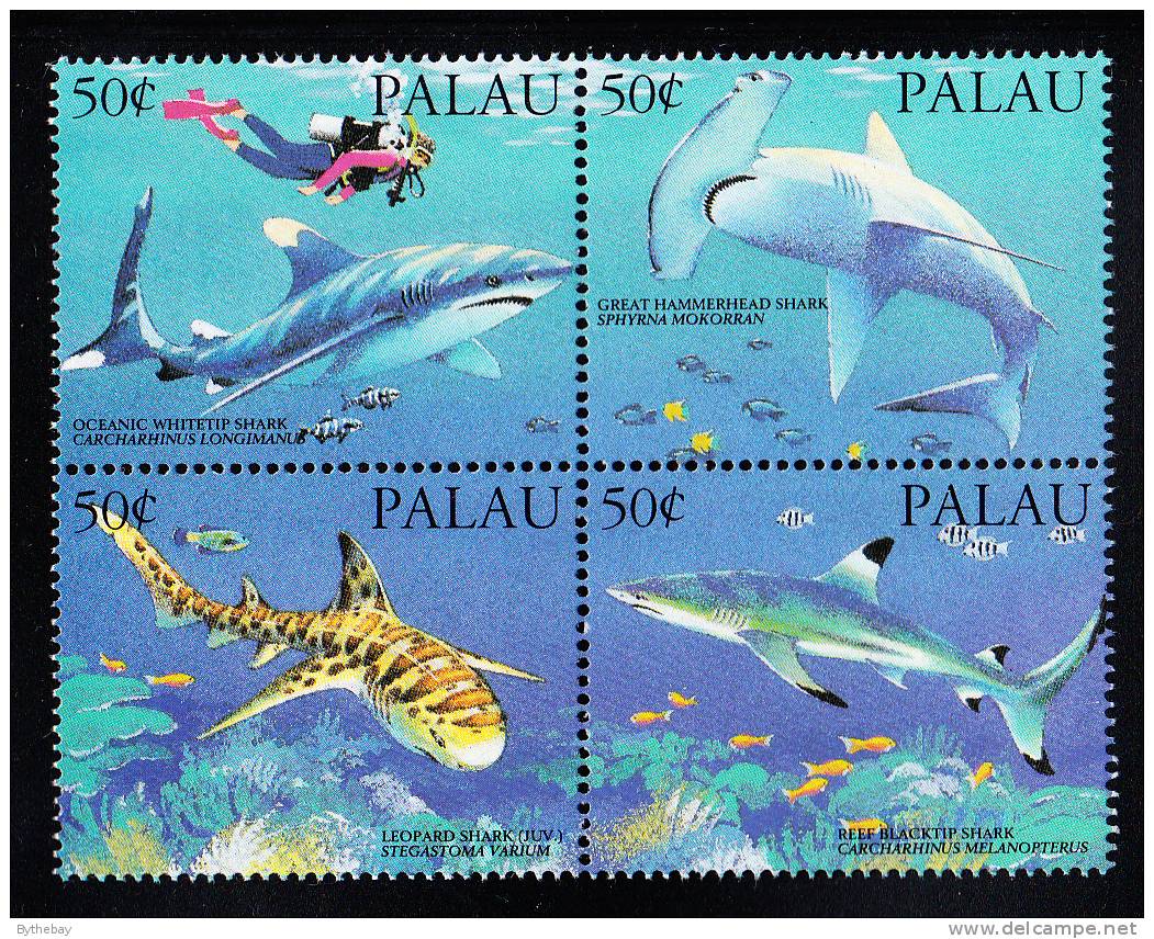 Palau Scott #315 MNH Block Of 4 50c Sharks - Palau