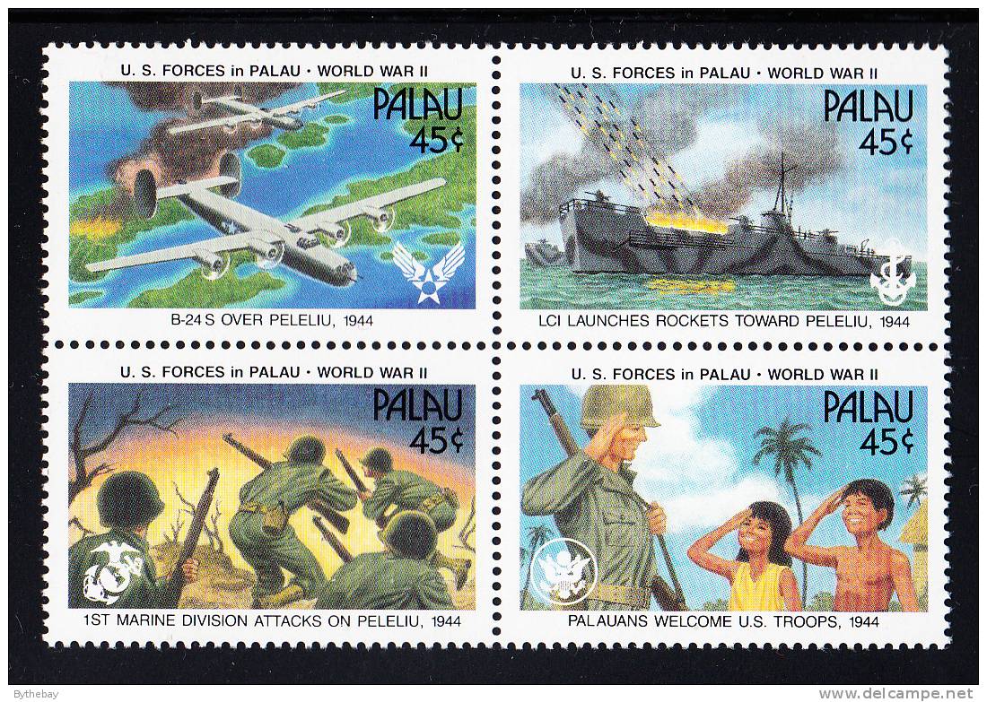 Palau Scott #257a MNH Block Of 4 45c US Forces In Palau, 1944 - Palau
