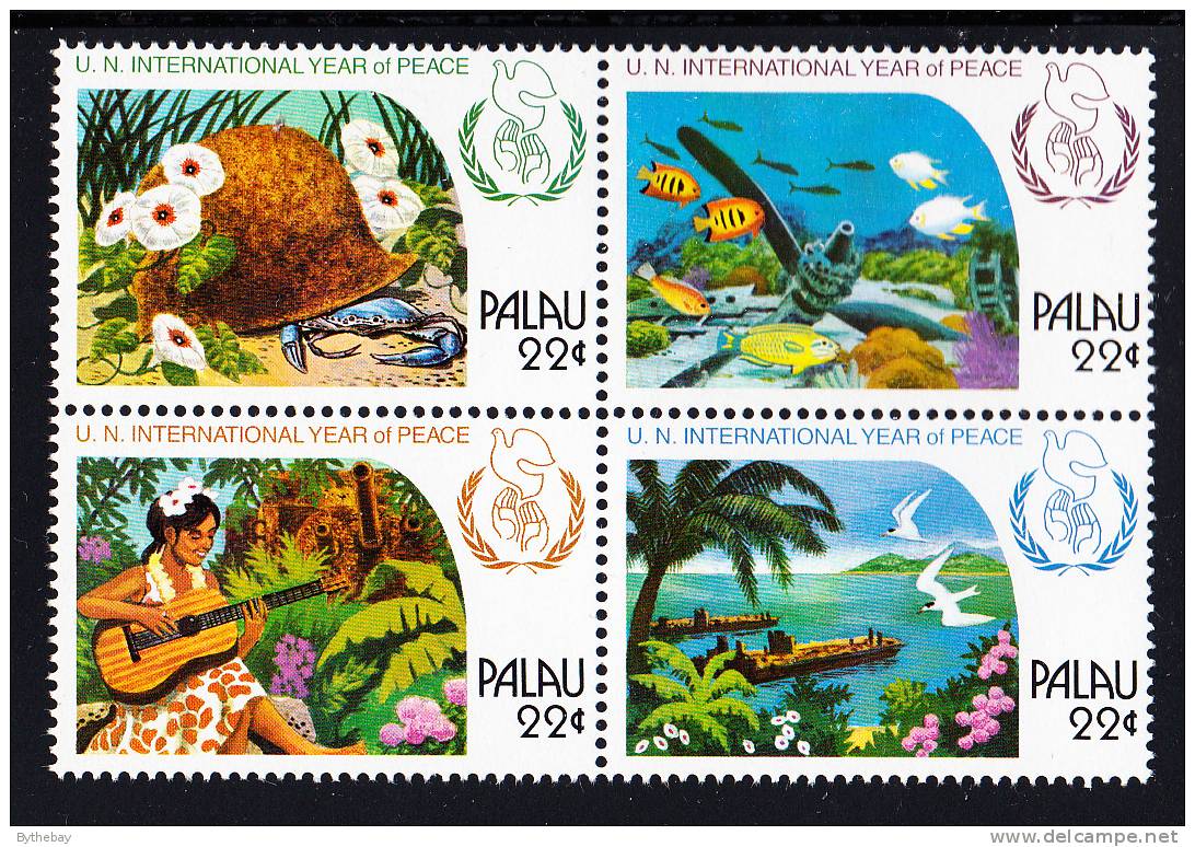 Palau Scott #112a MNH Block Of 4 22c UN International Peace Year - Palau