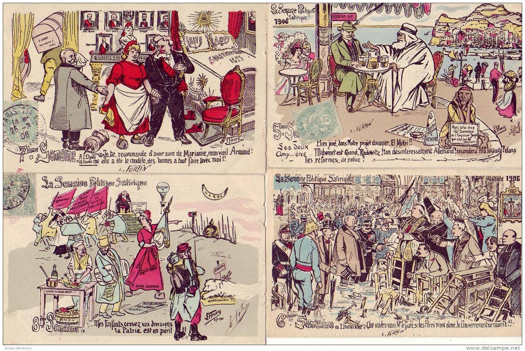 Politique -Satirique. Illustrateur L.Fleury .Rare Série Illustrée De L'année 1906 En 52 CP    ( Voir Scan) - Satirical