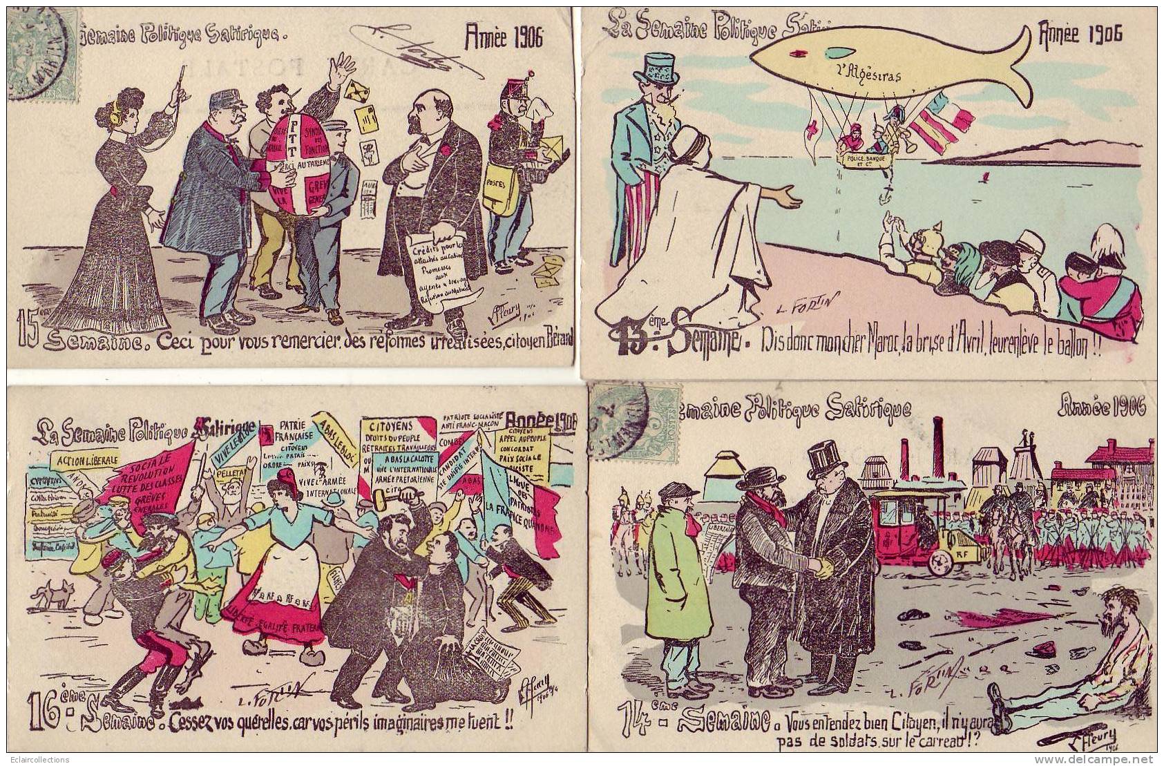 Politique -Satirique. Illustrateur L.Fleury .Rare Série Illustrée De L'année 1906 En 52 CP    ( Voir Scan) - Satira