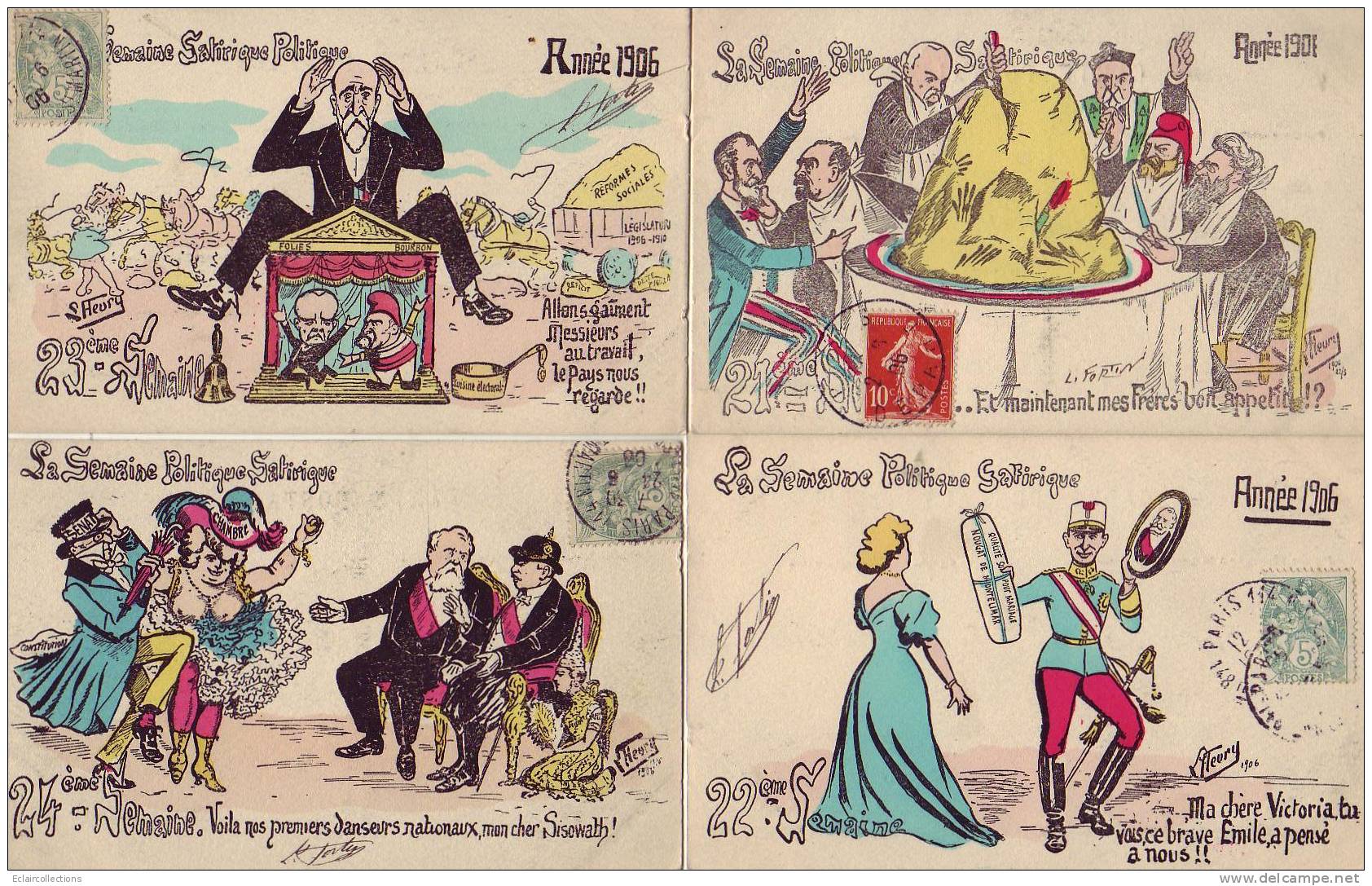 Politique -Satirique. Illustrateur L.Fleury .Rare série illustrée de l'année 1906 en 52 CP    ( voir scan)