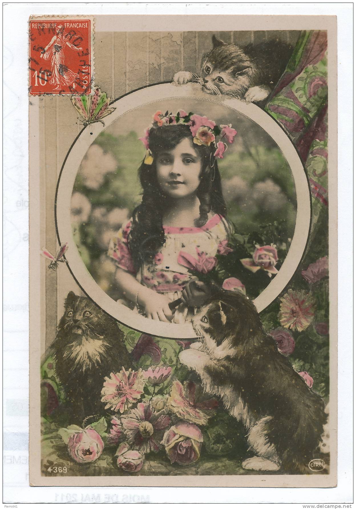 ENFANTS - LITTLE GIRL - CAT - Jolie Carte Fantaisie Portrait  Fillette Et Chats - Chats