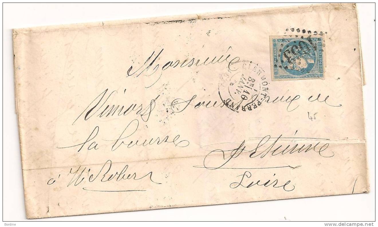 Lettre - PUY DE DOME - CLERMONT FERRAND GC.1053 S/N°45 + Càd T.17 - 1870 - SUPERBE - 1870 Ausgabe Bordeaux