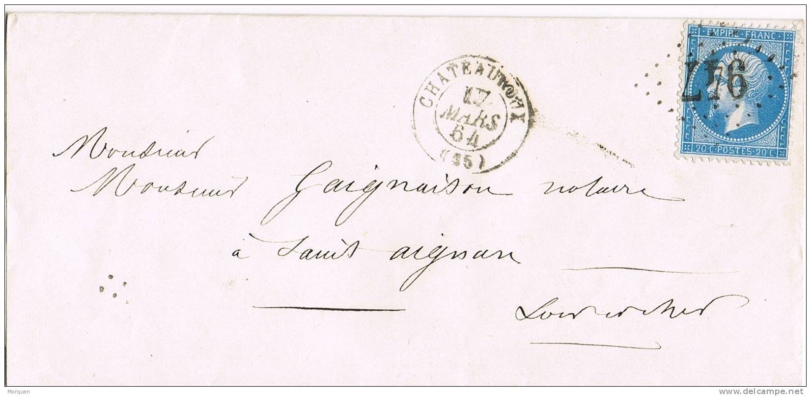 Carta CHATEAUROUX 1864 A St. Aignan. Rombo Numeral 947 - 1862 Napoleon III