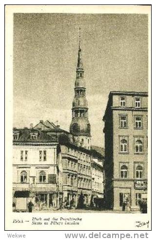 Let028/ Riga, Petrikirche Mit Strassenszene (ungebraucht). - Lettland