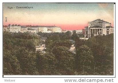 Let031/ Riga, Theateranlagen, Farbkarte 1918. Dt. Feldpostverordnung - Lettland