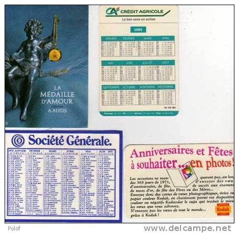 Lot De 4 Calendriers-1971(kodak-pathe)-1971(la Medaille D'amour A. Augis) 1972(ste Gle)(27934) - Petit Format : ...-1900