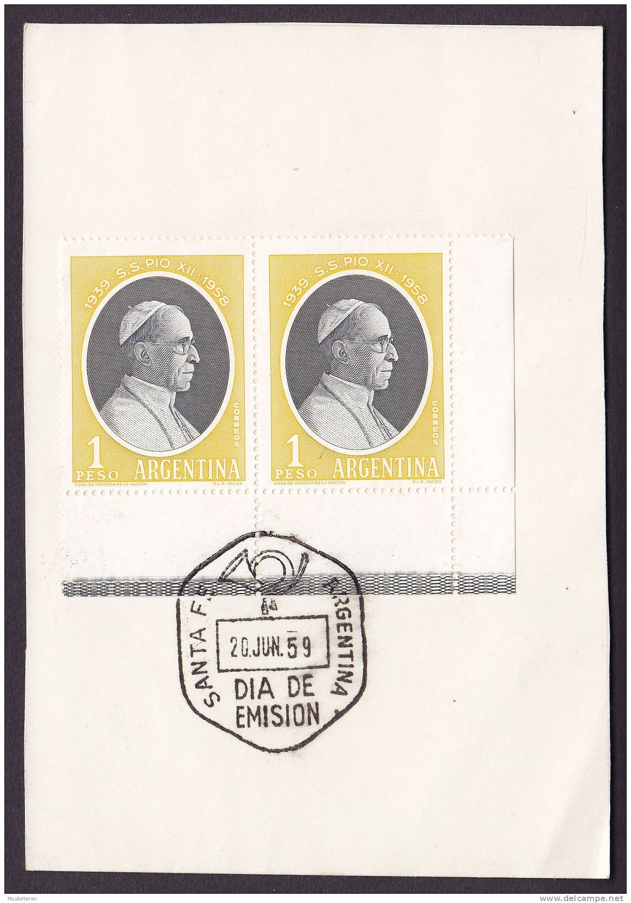 Argentina FDC Card 1959 Sobre Primer Dia Death Of Pope Pius XII ESPERANTO (2 Scans) - FDC