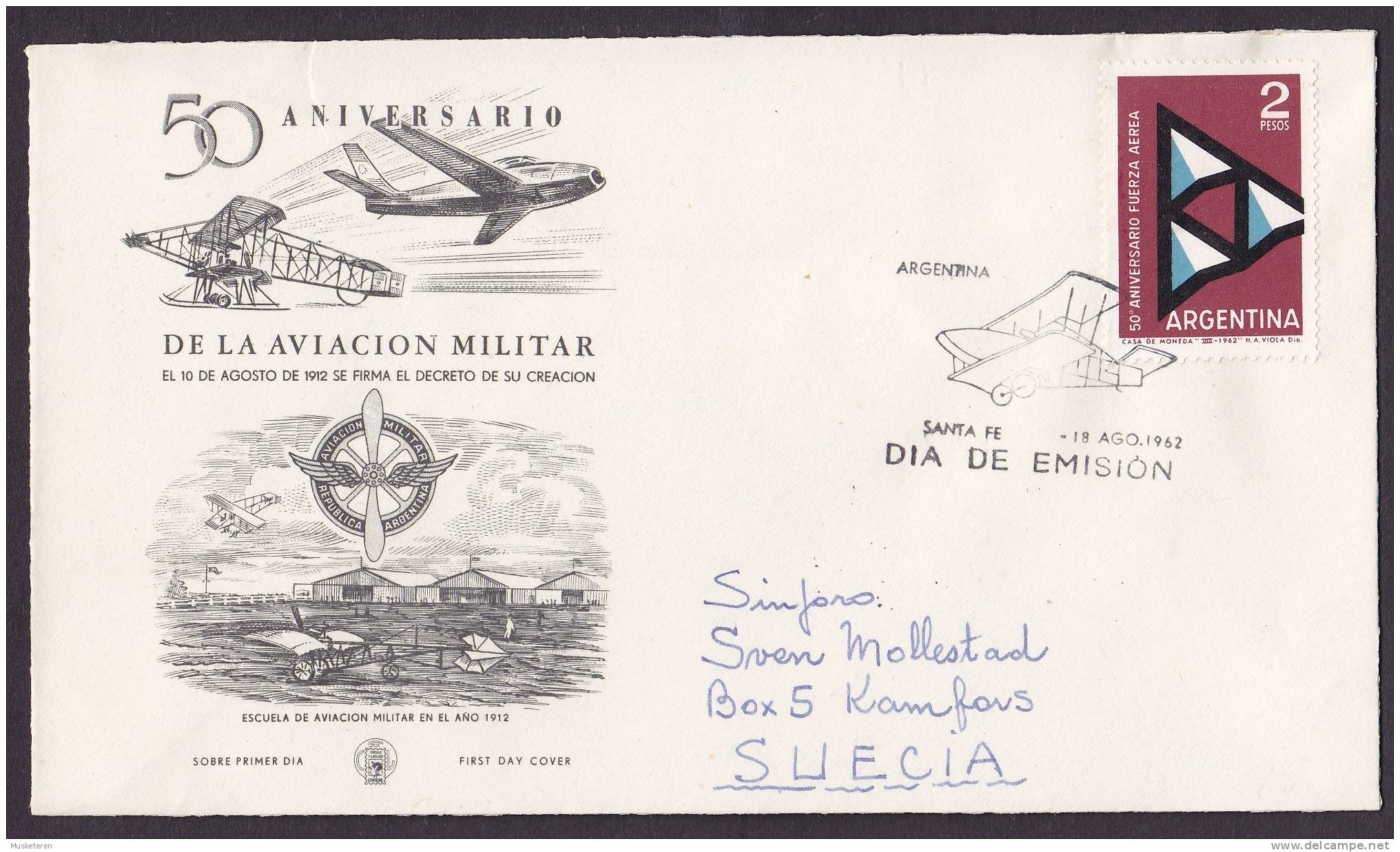 Argentina FDC Cover 1962 Sobre Primer Dia De La Aviacion Militar ESPERANTO LINGVO INTERNACIA (2 Scans) - FDC