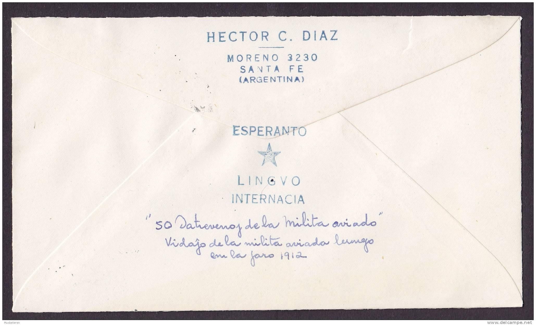 Argentina FDC Cover 1962 Sobre Primer Dia De La Aviacion Militar ESPERANTO LINGVO INTERNACIA (2 Scans) - FDC