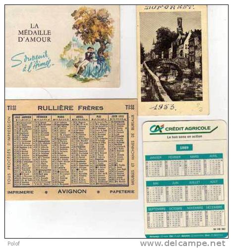 Lot De 4 Calendriers-1952 (rulliere) 1953 -1955 (la Medaille D' Amour) 1989 (creit Agricole)(27938) - Petit Format : ...-1900