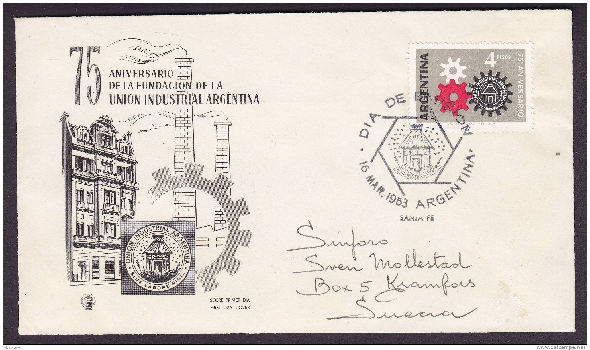 Argentina FDC Cover 1963 Sobre Primer Union Industrial Argentina ESPERANTO LINGVO INTERNACIA (2 Scans) - FDC