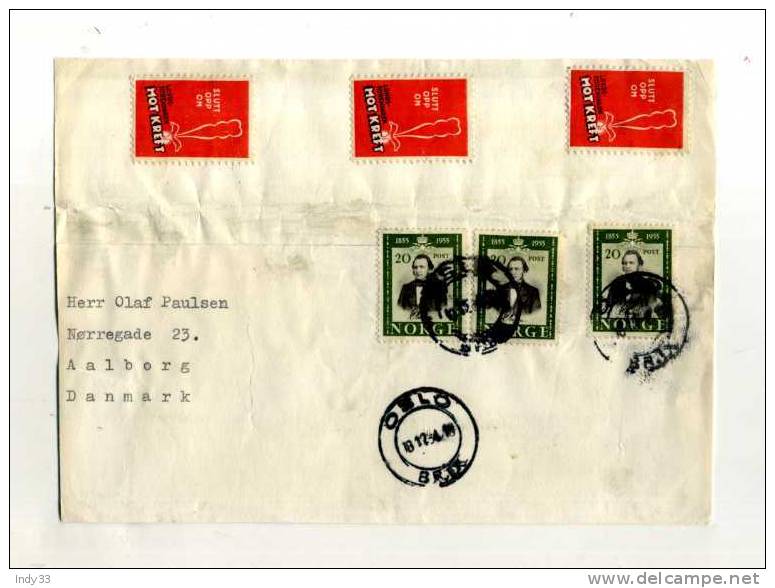 - NORVEGE  . AFFRANCHISSEMENT COMPOSE SUR FRAGMENT DE 1954 AVEC VIGNETTES - Storia Postale