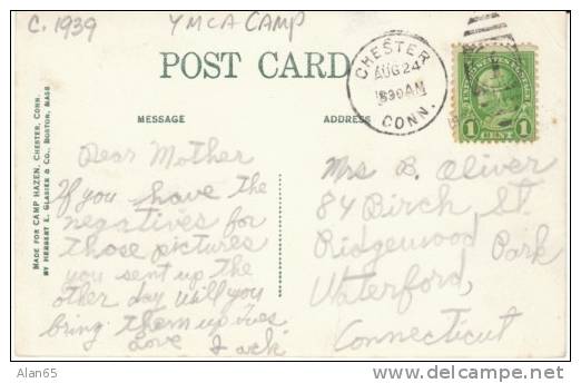 Chester CT Connecticut, Camp Fire, Camp Hazen State YMCA, Boys Around Campfire,  C1930s Vintage Postcard - Sonstige & Ohne Zuordnung