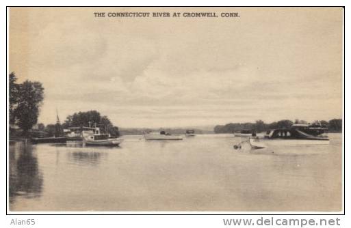 Cromwell CT Connecticut, Connecticut River View Boats,  C1930s Vintage Postcard - Sonstige & Ohne Zuordnung