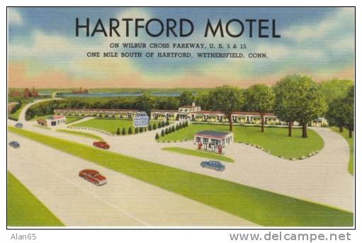 Wethersfield CT Connecticut, Hartford Motel, Lodging, C1950s Vintage Curteich Linen Postcard - Andere & Zonder Classificatie