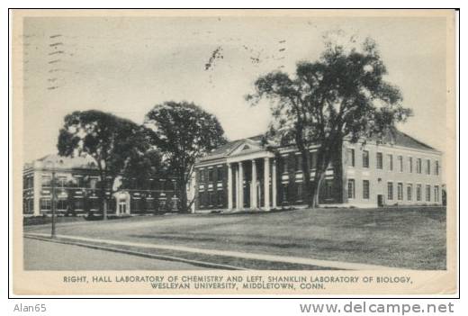 Middletown CT Connecticut, Wesleyan Universtiy, Chemistry And Biology Laboratory,  C1930s Vintage Postcard - Andere & Zonder Classificatie