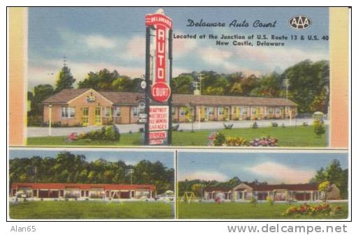 New Castle DE Delaware, Delaware Auto Court Lodging,  C1940s/50s Vintage Linen Postcard - Other & Unclassified