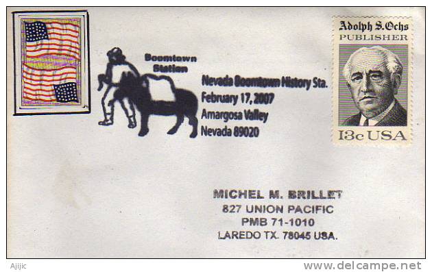 USA. Nevada Boomtown Station (Amargosa Valley),  Sur Enveloppe, Obliteration Illustrée - Donkeys