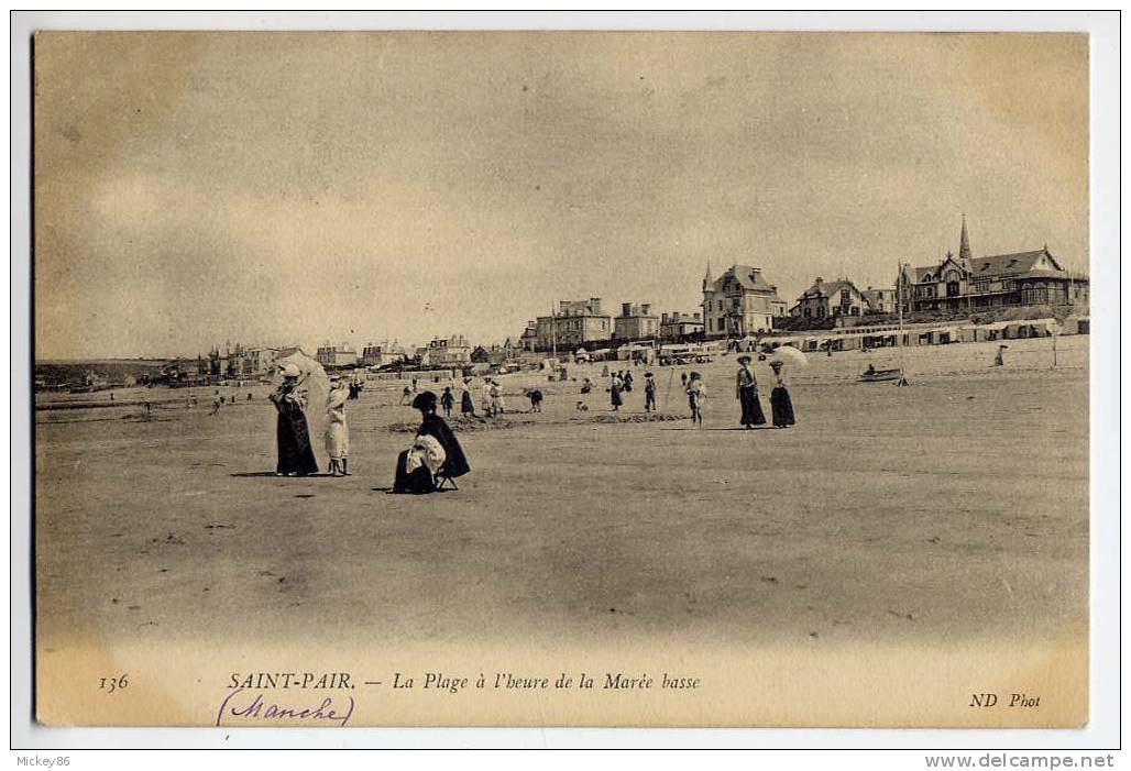 St PAIR Sur Mer--1906--La Plage à L´heure De La Marée Basse (animée)  N° 136  éd   ND Phot - Saint Pair Sur Mer