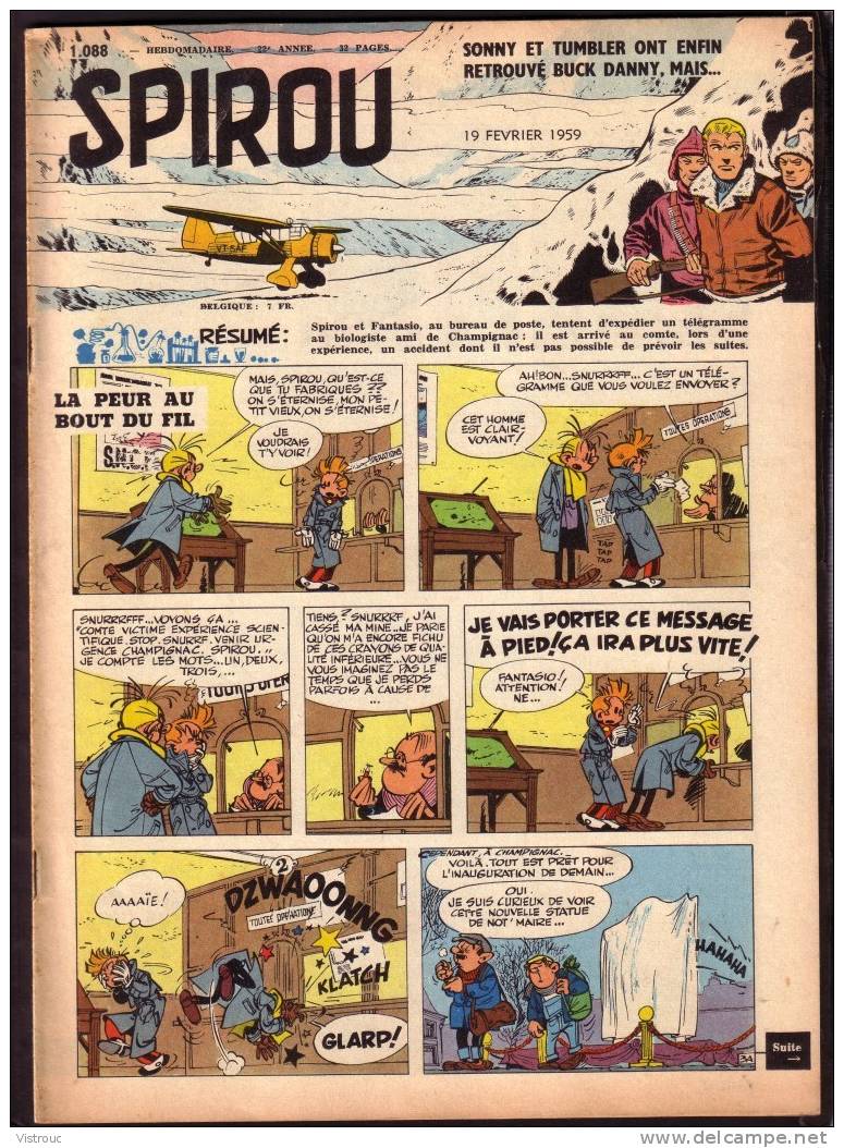 SPIROU N° 1088 - Année 1959 - Couverture  " SPIROU + Buck Danny " De Franquin, Hubinon Et Charlier - 25  % Cote BDM. - Spirou Magazine