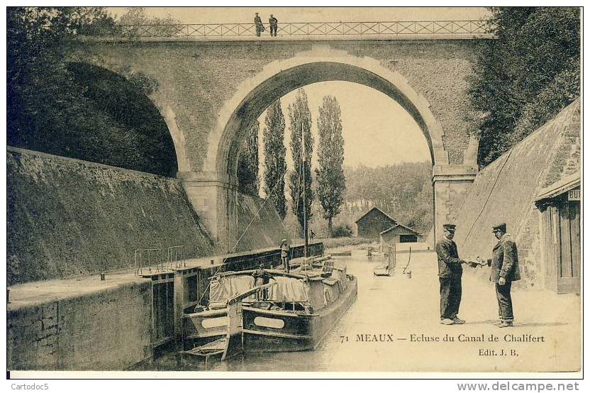 Meaux   Ecluse Du Canal De Chalifert     Cpa - Chiatte, Barconi