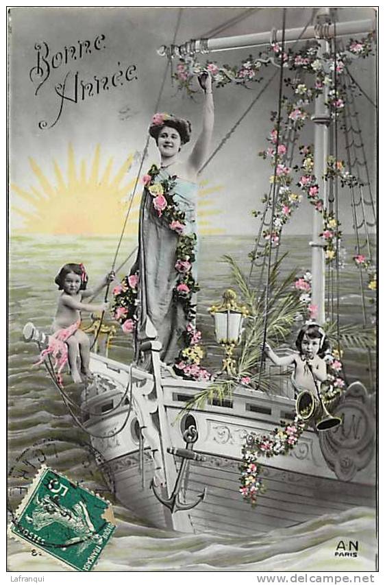 Themes Divers -ref D367- Carte Montage Photographique  - Bateau Femme Et Enfants - Carte Bon Etat - - Mujeres