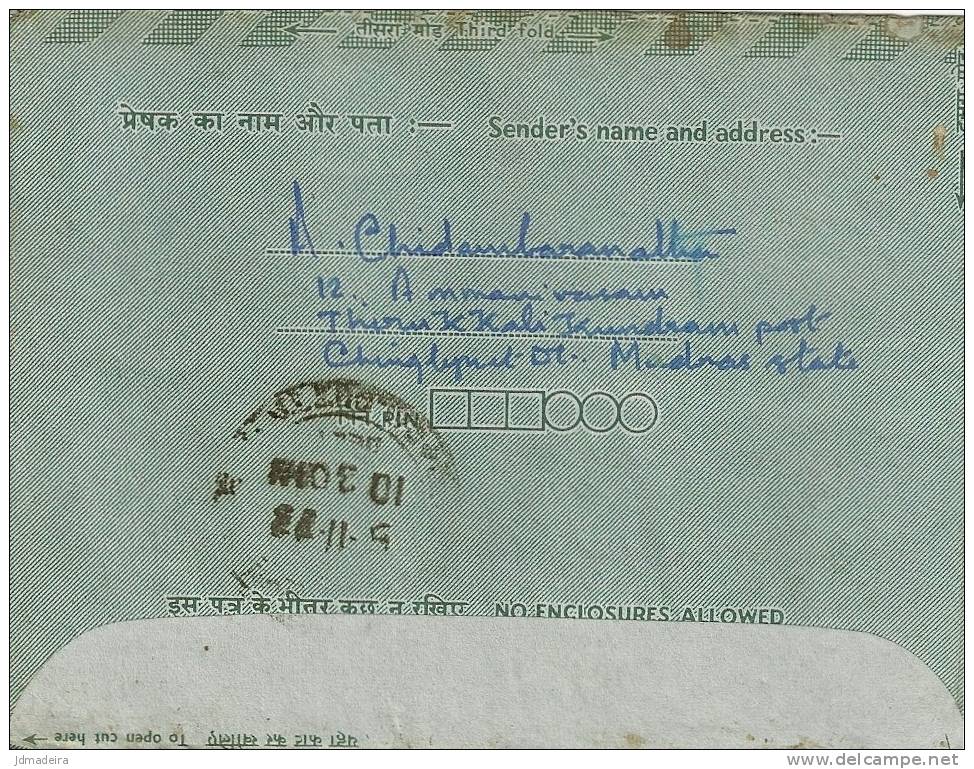 India Old Air Letter From To Calcutta - Enveloppes