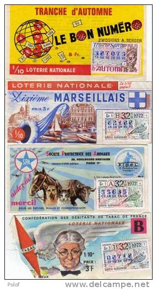 4 Billets De Loterie Nationale Francaise- 1969 - 1972 (3) SPA, Automne, Marseillais,vieux (28013) - Billets De Loterie