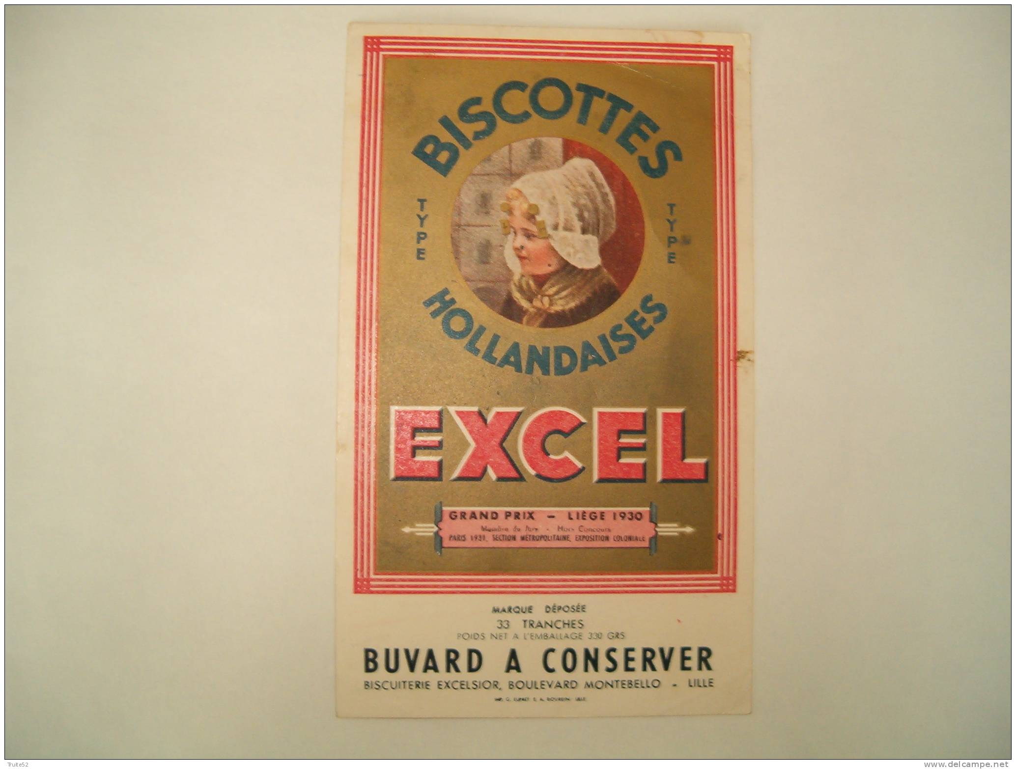 Buvard  Biscottes Hollandaises  EXCEL  Lille - Biscotti