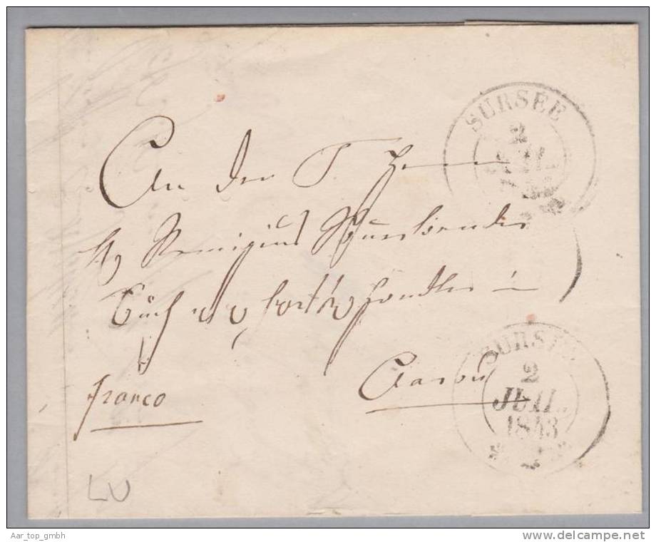 Heimat LU Sursee 1843-07-02 Franco-Brief Nach Aarau - ...-1845 Prephilately