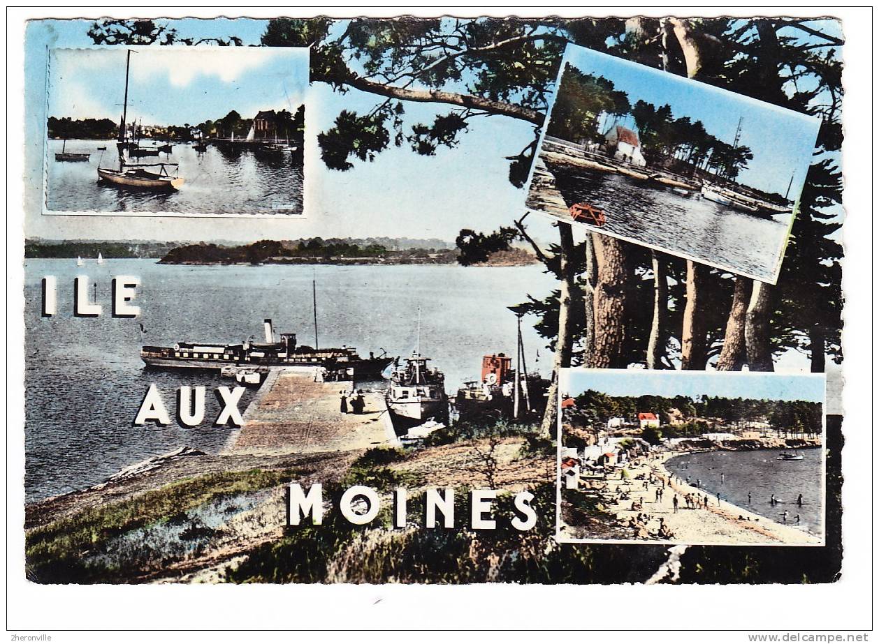 CPSM - Ile Aux MOINES - La Plage - Le Port Et Le Bois D´ Amour - Le Débarcadère - La Flottille - Ile Aux Moines