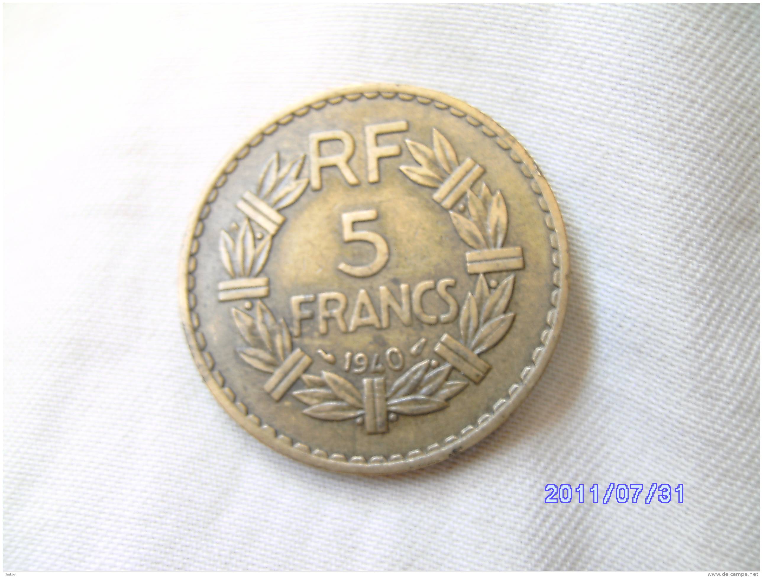 5 FRANCS 1940 - Altri & Non Classificati