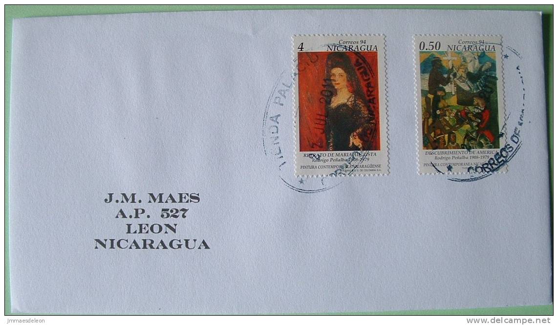 Nicaragua 2011 Cover Managua To Leon - Modern Paintings Penialba - Woman Discovery Of America Cross Religion - Nicaragua