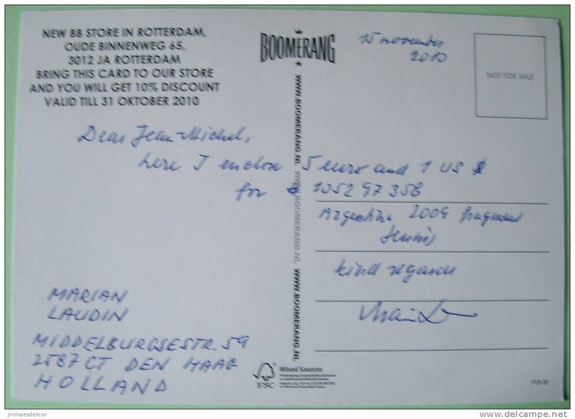 Netherlands 2010 Postcard To Nicaragua - Used In Enveloppe - Sorry We're Open - Crab - Altri & Non Classificati