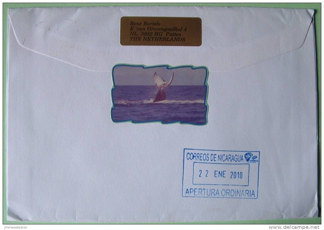 Netherlands 2010 Cover To Nicaragua - History - Whale Label On Back - Sonstige & Ohne Zuordnung