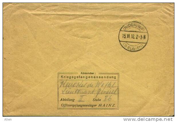 Voorgedrukte Krijgsgevangenenbrief Van Offiziergefangenenlager MAINZ 1916 Naar Brussel. - Krijgsgevangenen