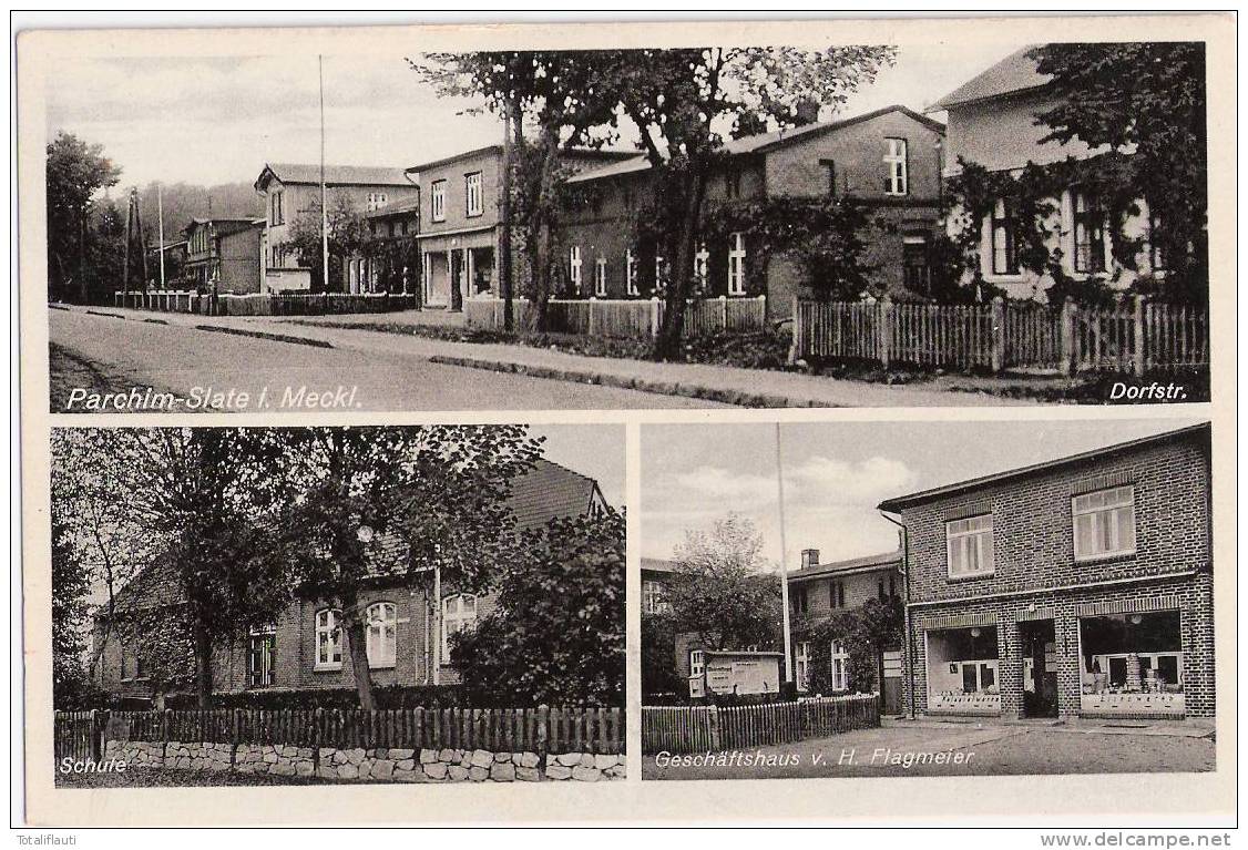 Parchim Slate Schule Dorfstraße Geschäftshaus H Flagmeier Ungelaufene Fotokarte TOP-Erhaltung - Parchim