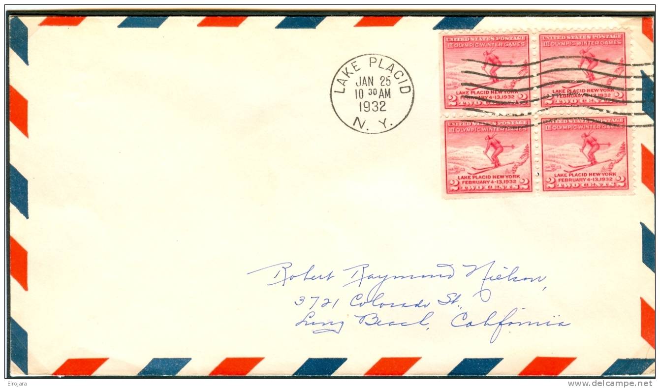 USA FDC 25-1-1932 BLOC OF 4 LEFT AND UNDER IMPERFORATED - Winter 1932: Lake Placid