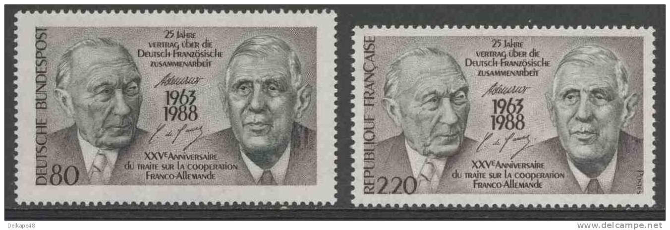 1988 Joint Germany - France Mi 1351 + Mi 2636 ** 25 Jahre Vertrag über Deutsch-französische Zusammenarbeit - Emissions Communes