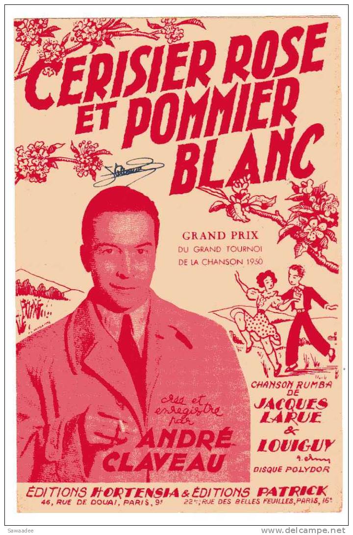 PARTITION - CERISIER ET POMMIER BLANC - JACQUES LARUE ET LOUIGUY - ANDRE CLAVEAU - GRAND PRIX - 1950 - Vocals