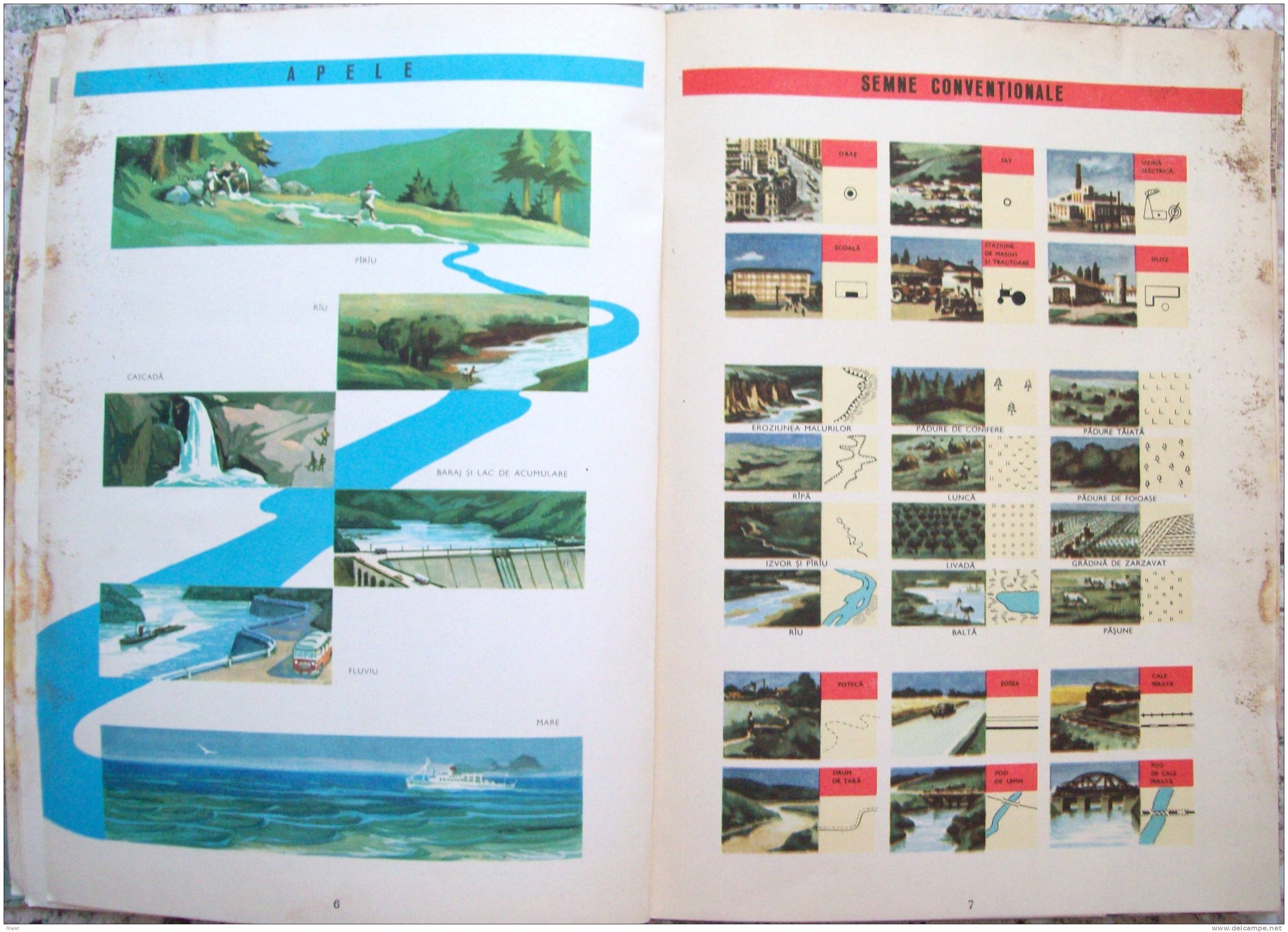 ROMANIA- GEOGRAPHIC ATLAS SCHOOL, PERIOD 1968,INDUSTRIAL IMAGES,VIEWS,MAPS - Schulbücher