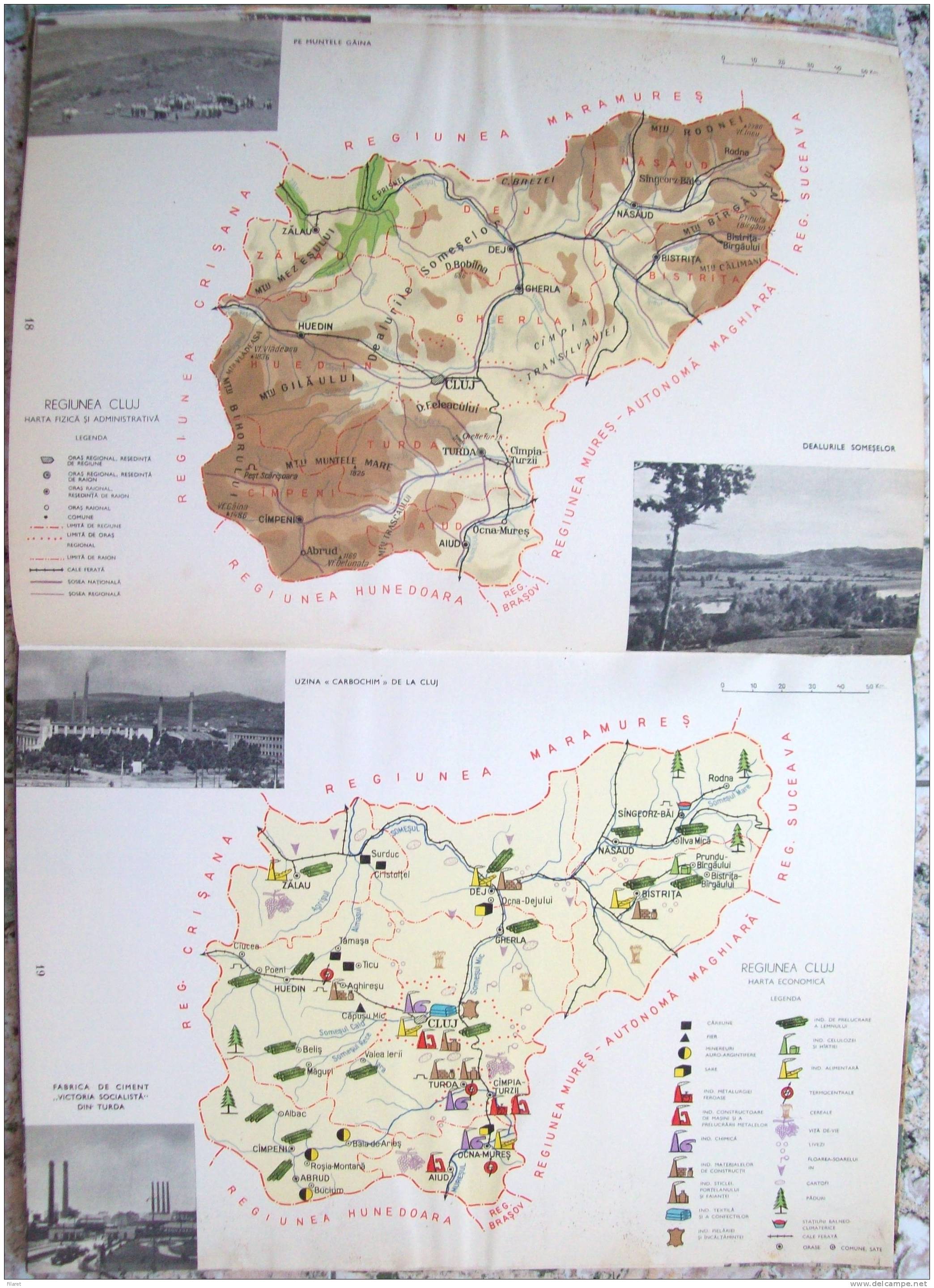 ROMANIA- GEOGRAPHIC ATLAS SCHOOL, PERIOD 1968,INDUSTRIAL IMAGES,VIEWS,MAPS